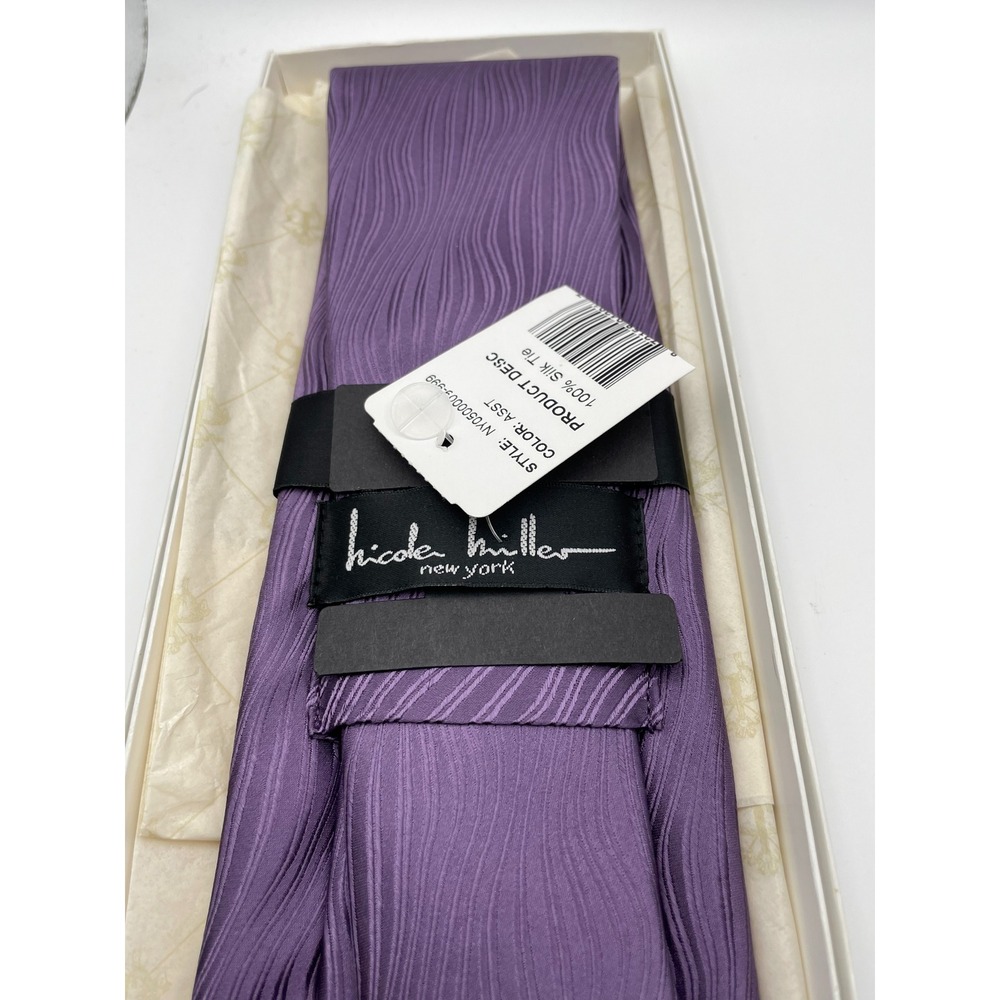 Nicole Miller New York Mens Purple Wavy Ripple Silk Necktie NY050009-999 NEW - Picture 4 of 5